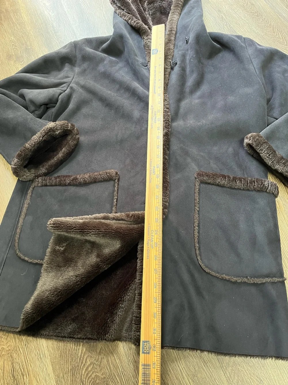 Jones New York Black Hooded Shearling-Trim Pea Coat